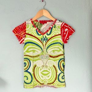 bcbgmaxazria face abstract y2k 90s shirt. paint swirl back xs